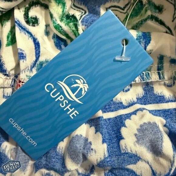 Cupshe Blue Boho Paisley V-Neck Puff Sleeve Mini Dress/Swimsuit Cover Up ~ NEW - Picture 9 of 11